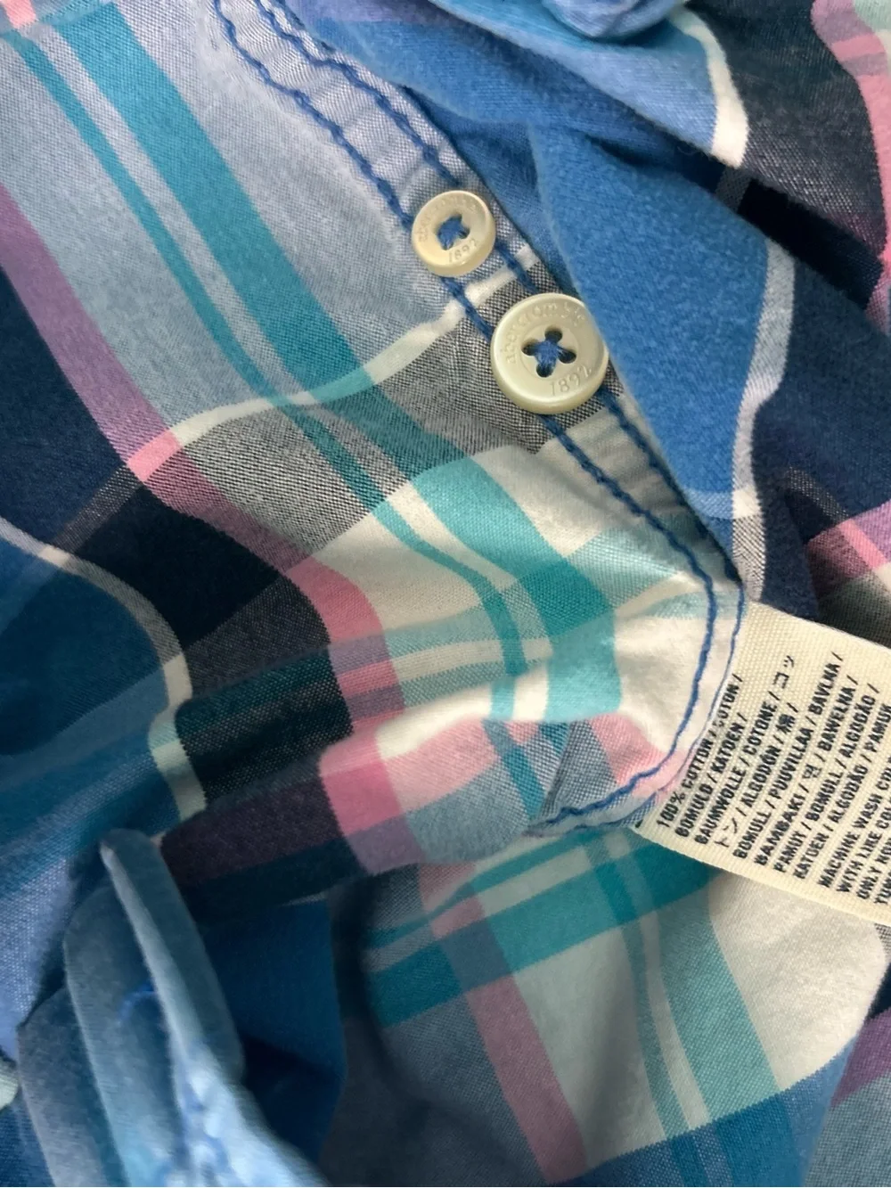 Vintage Y2K Abercrombie Kids Plaid Button Down Shirt Blue Pink Muscle Fit L
